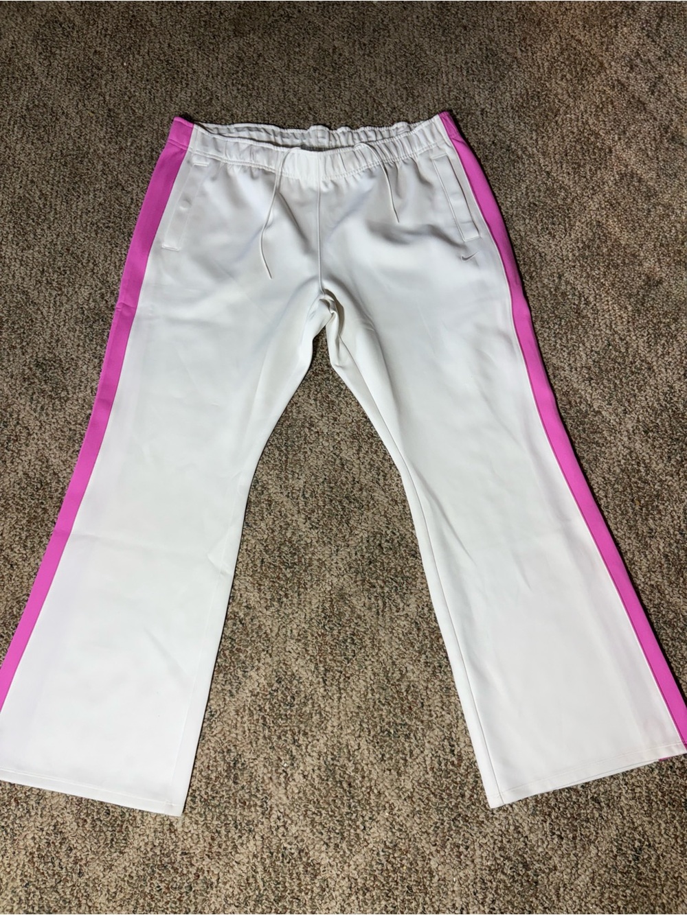 Nike Sportswear White Track Pants Pink Side Stripe Wide Leg Flare Size XXL
